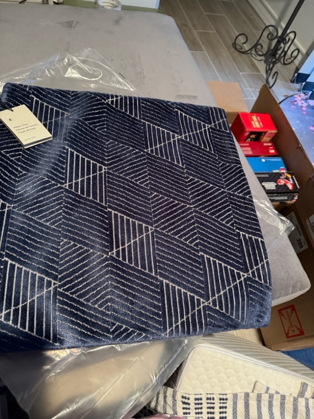 Navy Geometric Throw Pillow Cover - Modern Home Accent